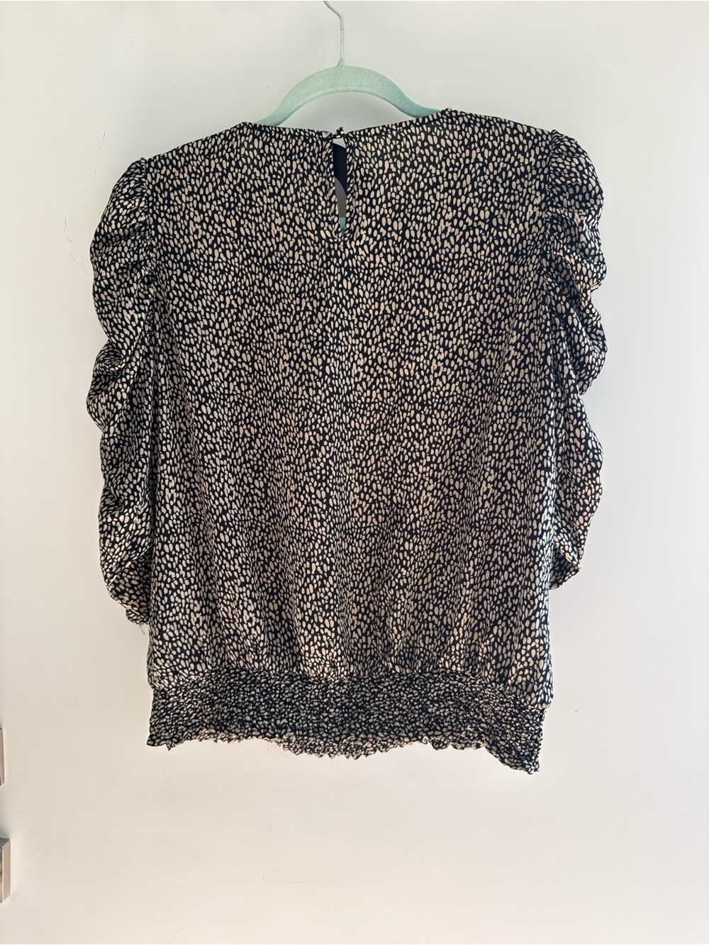 Adrianna Papell Black and Cream Printed Ruffle Sleeve Blouse